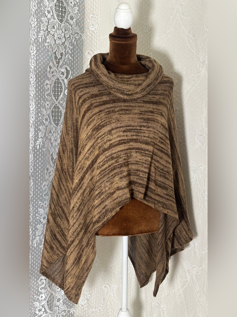 Forever 21 Brown Striped Cowl Poncho Sweater